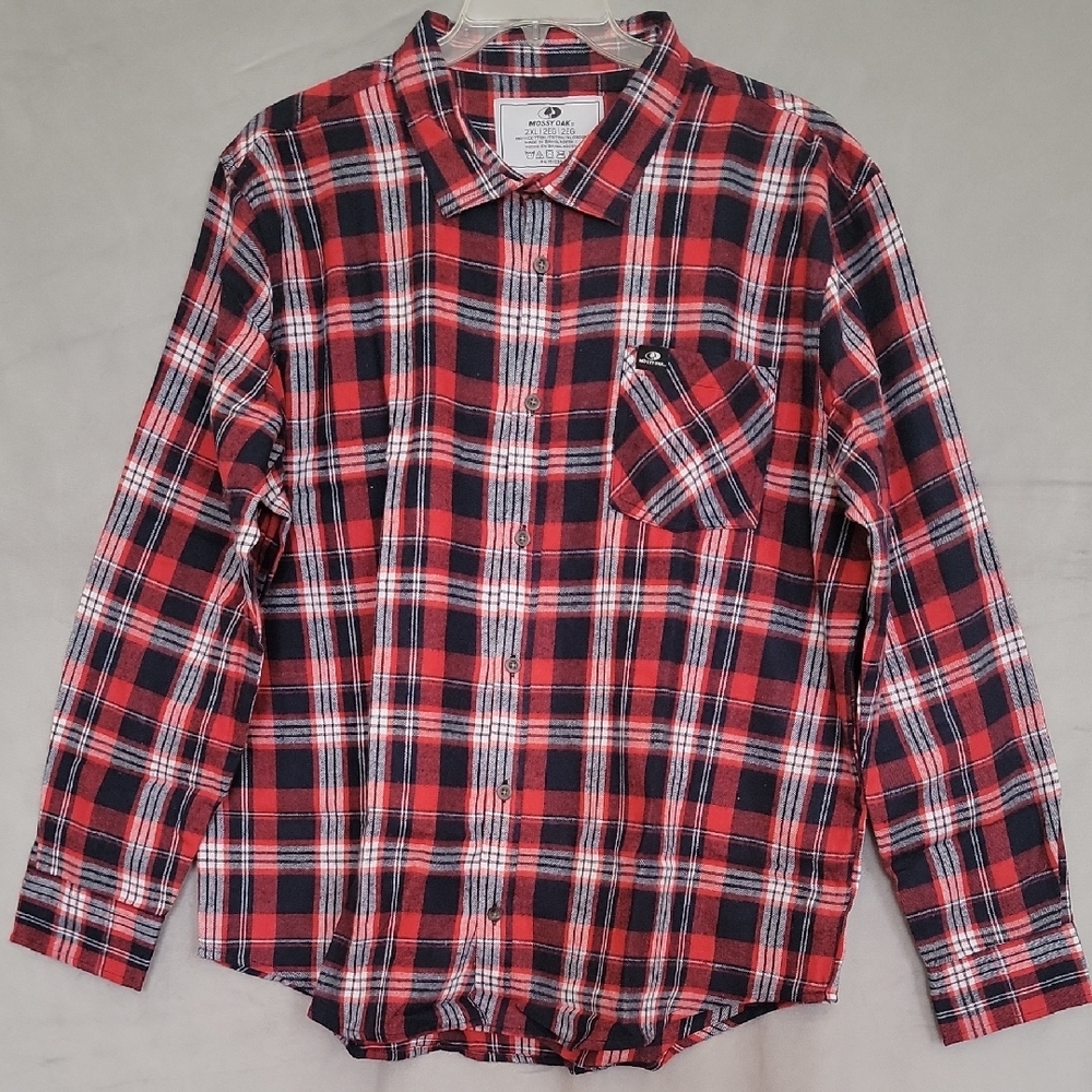 Men's Red and Blue Plaid Shirt, Long Sleeves, Size 2XL, Button Down, Cot…